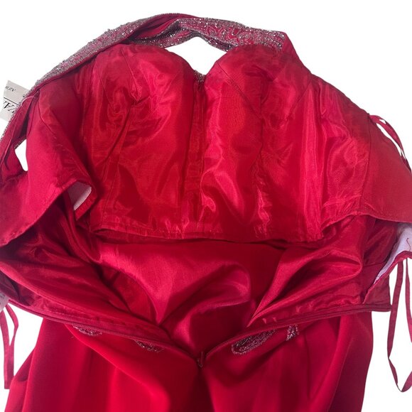 Jovani Red Beaded Crisscross Back Straps Maxi Long Evening Gown Size 10 Dress - Picture 10 of 16